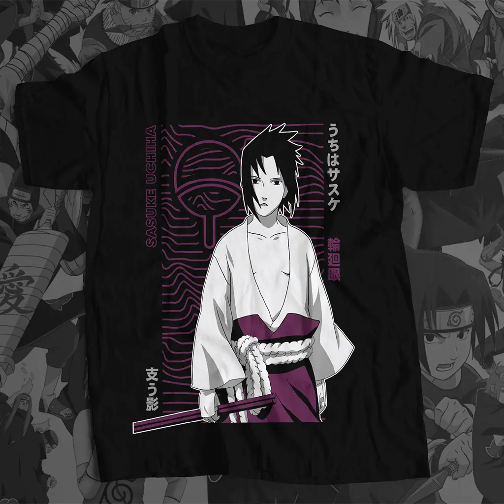 Drop shoulder t shirt Naruto & friends sasuke t-shirts