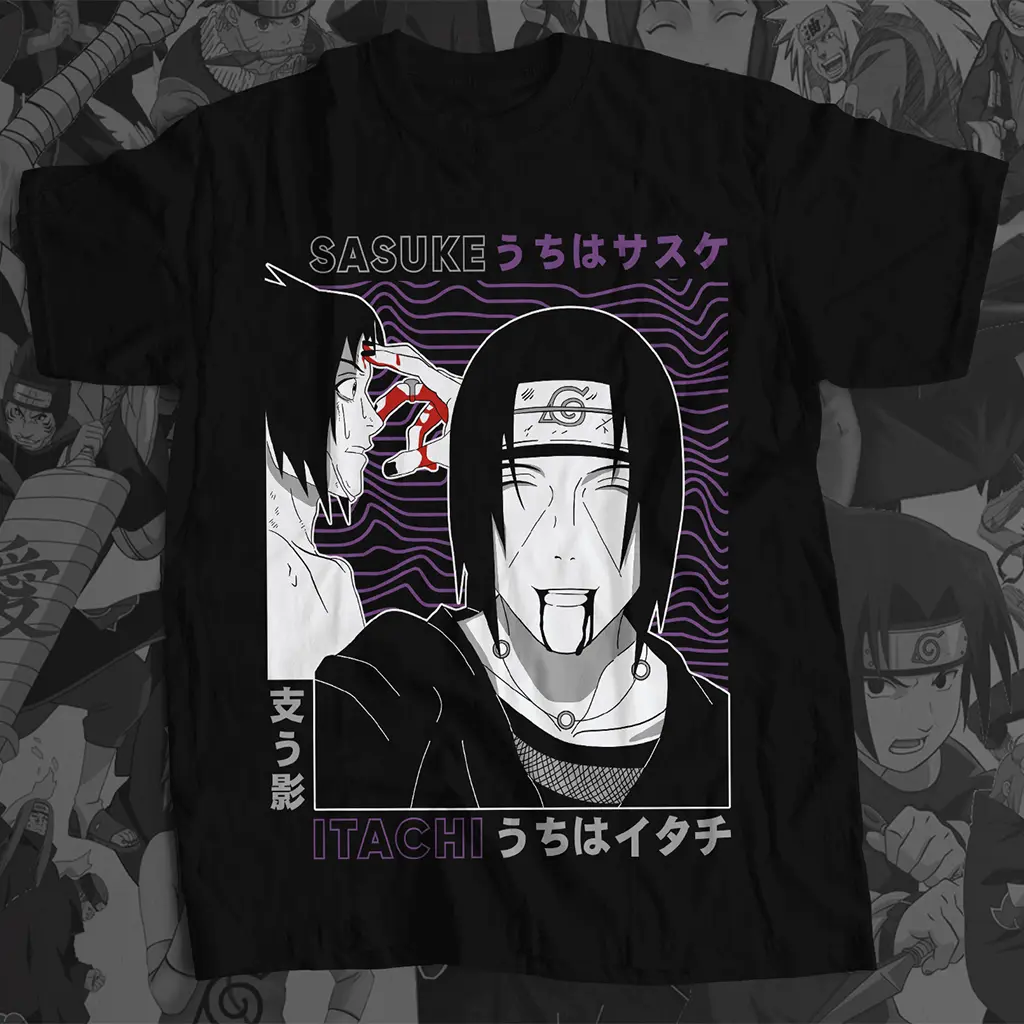 Oversize drop shoulder t shirt Naruto & friends sasuke uchiha t-shirts