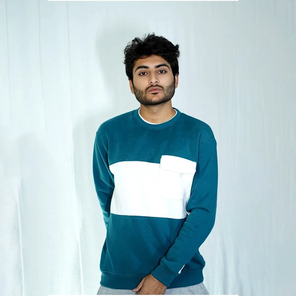 Sweatshirts Teal & white colorblock crewneck sweatshirt with pocket – premium fleece