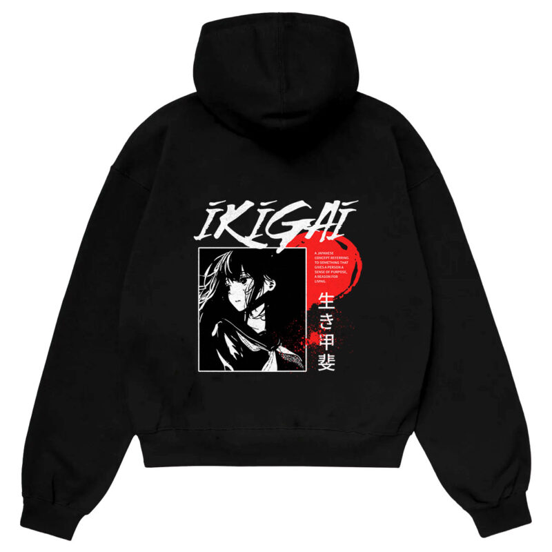 Ikigai-back-print-hoodie-pakistan Hz designs ikigai back print hoodie pakistan – oversize drop shoulder streetwear in 380 gsm fleece