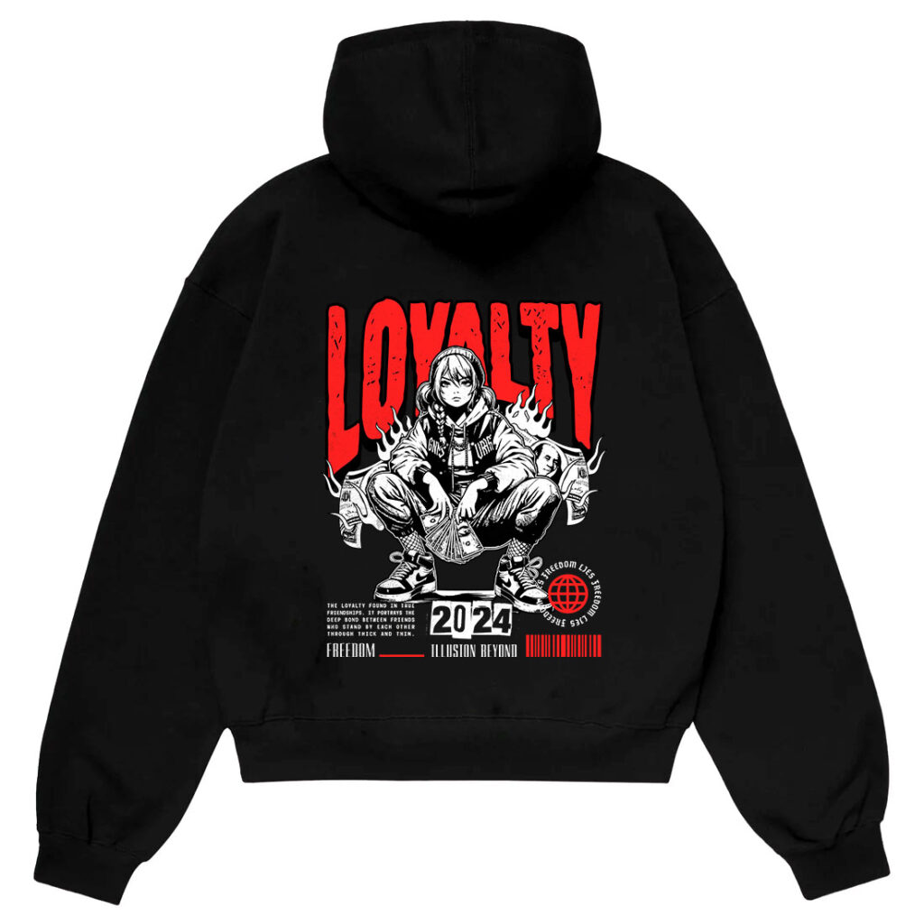 Loyalty-hoodie-pakistan Hz designs loyalty hoodie pakistan – oversize streetwear with girl sitting back print