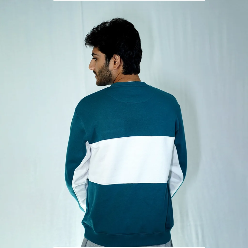 Men's sweatshirts Teal & white colorblock crewneck sweatshirt with pocket – premium fleece